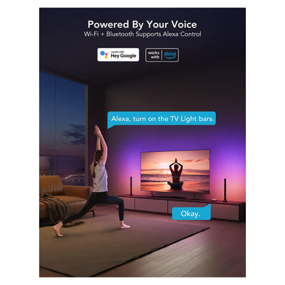 قضبان إضاءة Govee RGBIC، إضاءة خلفية لتلفزيون WiFi مقاس 15 بوصة مع خرزات إضاءة مزدوجة، وأشرطة إضاءة ذكية مع خيارات وضع متعددة مناسبة لأجهزة تلفزيون مقاس 45-70 بوصة، تعمل مع Alexa وGoogle Assistant، أسود
