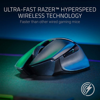 ماوس الألعاب اللاسلكي Razer Basilisk X HyperSpeed: متوافق مع البلوتوث واللاسلكي، مستشعر بصري 16K DPI، 6 أزرار قابلة للبرمجة، بطارية 450 ساعة، أسود كلاسيكي