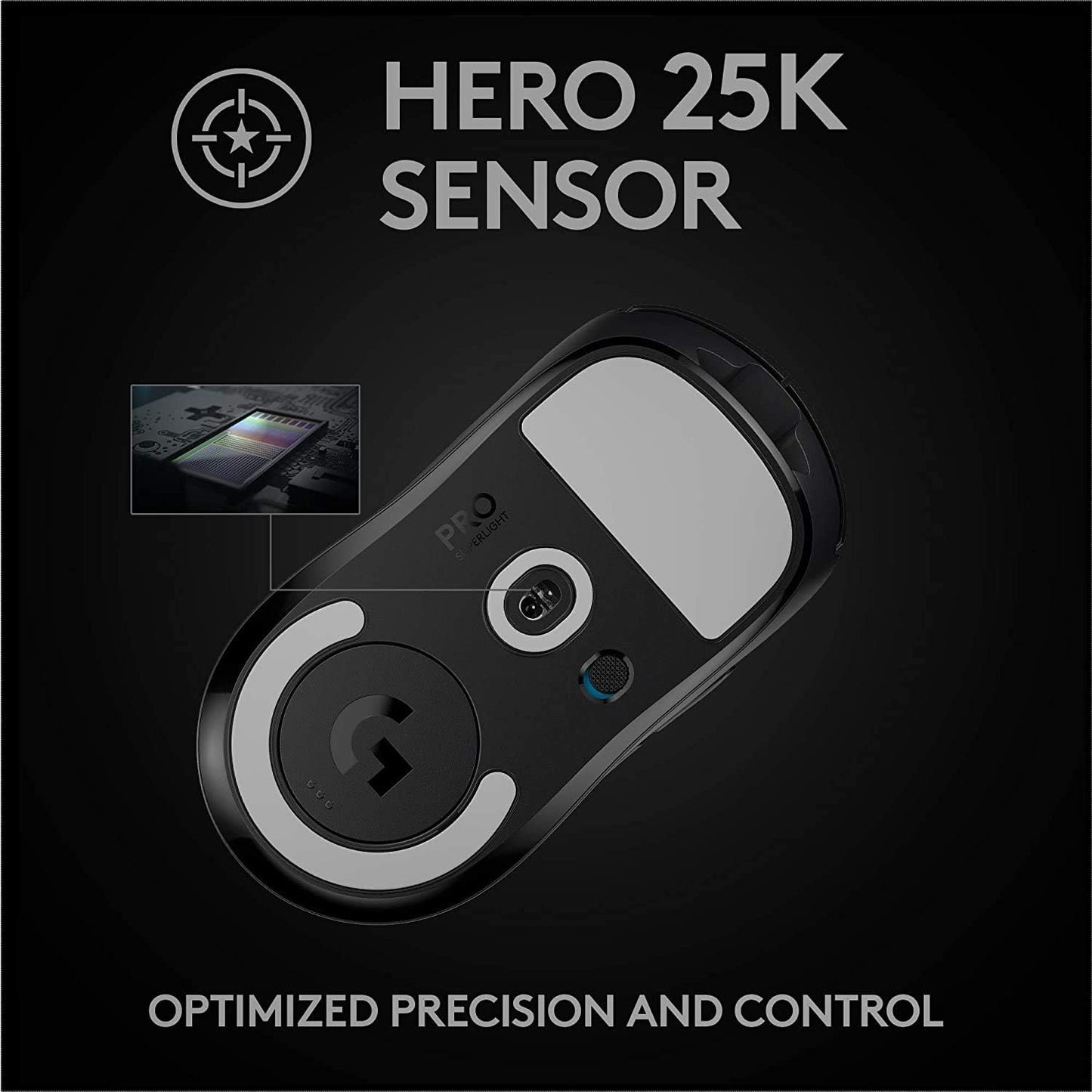 ماوس الألعاب اللاسلكي Logitech G PRO X SUPERLIGHT، خفيف الوزن للغاية، مستشعر HERO 25K، 25600 نقطة في البوصة، 5 أزرار قابلة للبرمجة، عمر بطارية طويل، متوافق مع جهاز الكمبيوتر / ماك - أسود