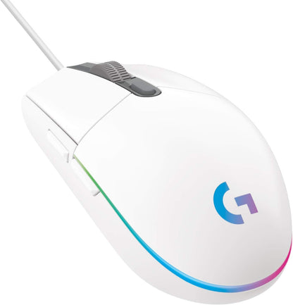 ماوس ألعاب سلكي من لوجيتك G203، 8000 نقطة في البوصة، تأثير بصري قوس قزح LIGHTSYNC RGB، 6 أزرار قابلة للبرمجة، ذاكرة على اللوحة، رسم خرائط الشاشة، متوافق مع أجهزة الكمبيوتر الشخصية/Mac والكمبيوتر المحمول - أبيض