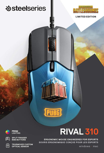 ماوس الألعاب SteelSeries Rival 310 PUBG Edition - مستشعر بصري TrueMove3 بدقة 12000 نقطة في البوصة - أزرار التشغيل المنفصل - إضاءة RGB