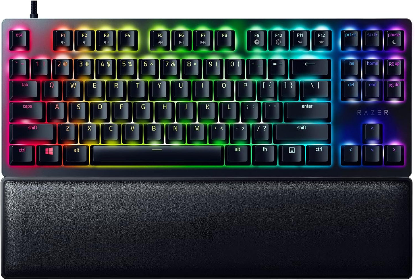 لوحة مفاتيح الألعاب Razer Huntsman V2 TKL Tenkeyless: مفاتيح بصرية خطية سريعة Gen2 مع مخمدات الصوت ومعدل تصويت 8000 هرتز - كابل TypeC قابل للفصل - أغطية مفاتيح PBT مزدوجة - مسند معصم مريح