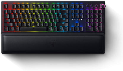 لوحة مفاتيح الألعاب اللاسلكية الميكانيكية Razer BlackWidow V3 Pro: مفاتيح ميكانيكية خضراء - تعمل باللمس والنقر - إضاءة Chroma RGB - أغطية مفاتيح Doubleshot ABS - غطاء مفتاح شفاف - بلوتوث/2.4 جيجا هرتز