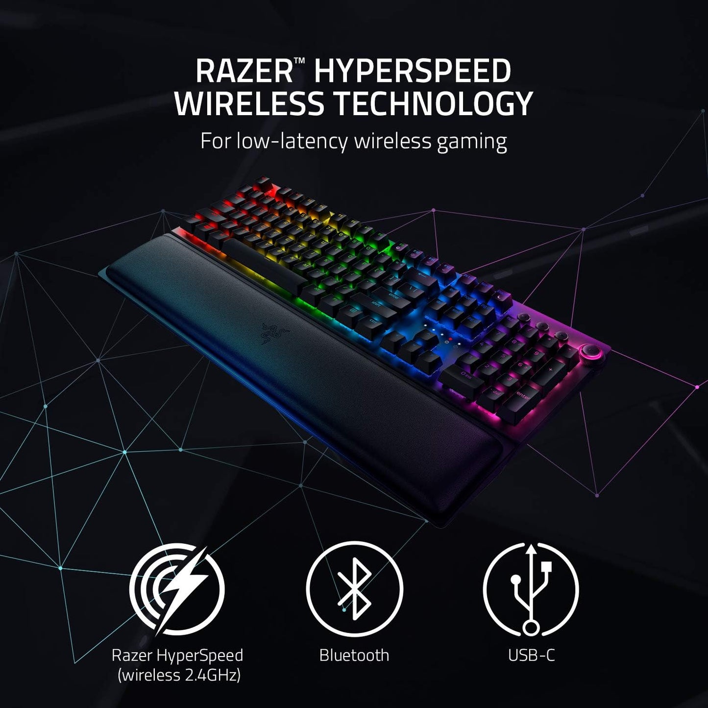 لوحة مفاتيح الألعاب اللاسلكية الميكانيكية Razer BlackWidow V3 Pro: مفاتيح ميكانيكية خضراء - تعمل باللمس والنقر - إضاءة Chroma RGB - أغطية مفاتيح Doubleshot ABS - غطاء مفتاح شفاف - بلوتوث/2.4 جيجا هرتز