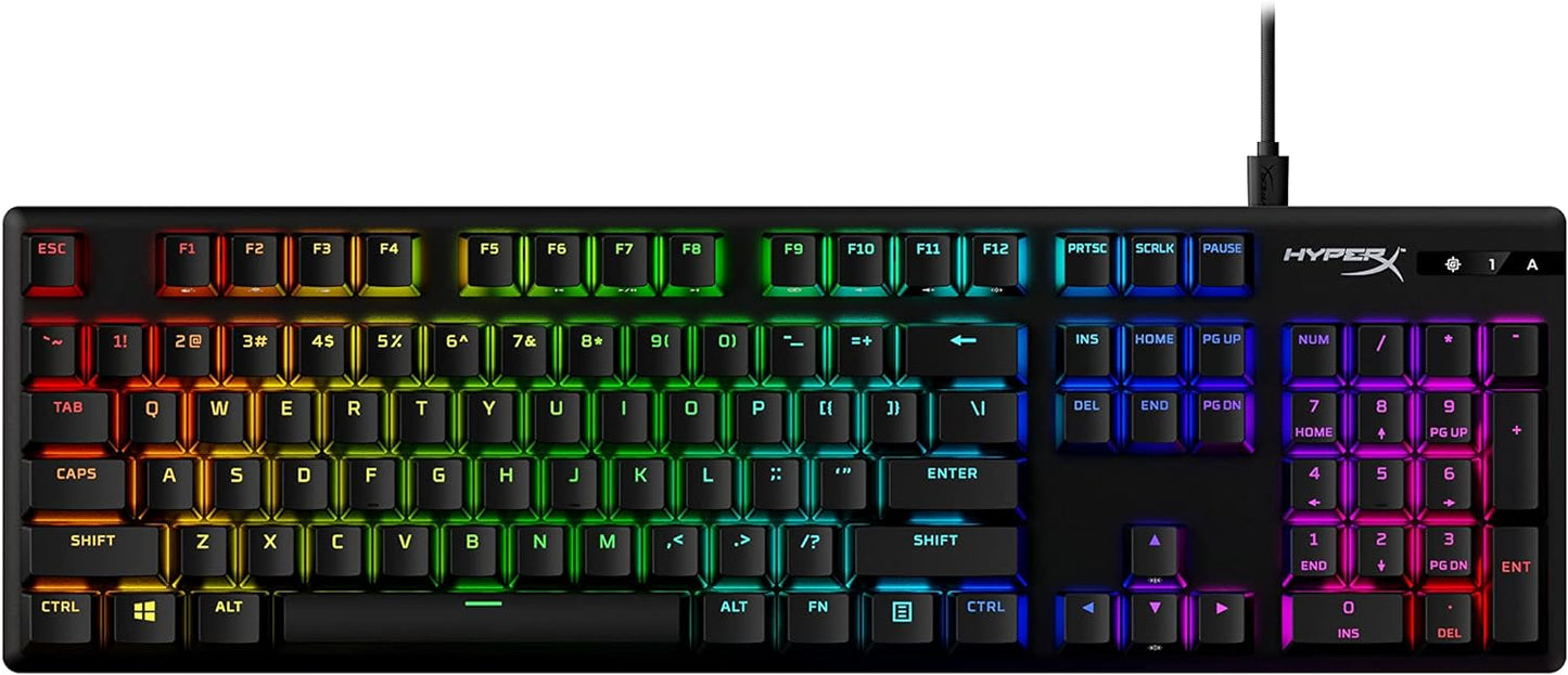 HyperX Alloy Origins PBT - لوحة مفاتيح ميكانيكية للألعاب، أغطية مفاتيح PBT، إضاءة RGB، مدمج، هيكل من الألومنيوم، أقدام قابلة للتعديل، قابلة للتخصيص مع HyperX NGENUITY، ذاكرة مدمجة - مفتاح HyperX Linear Red (صندوق مفتوح)