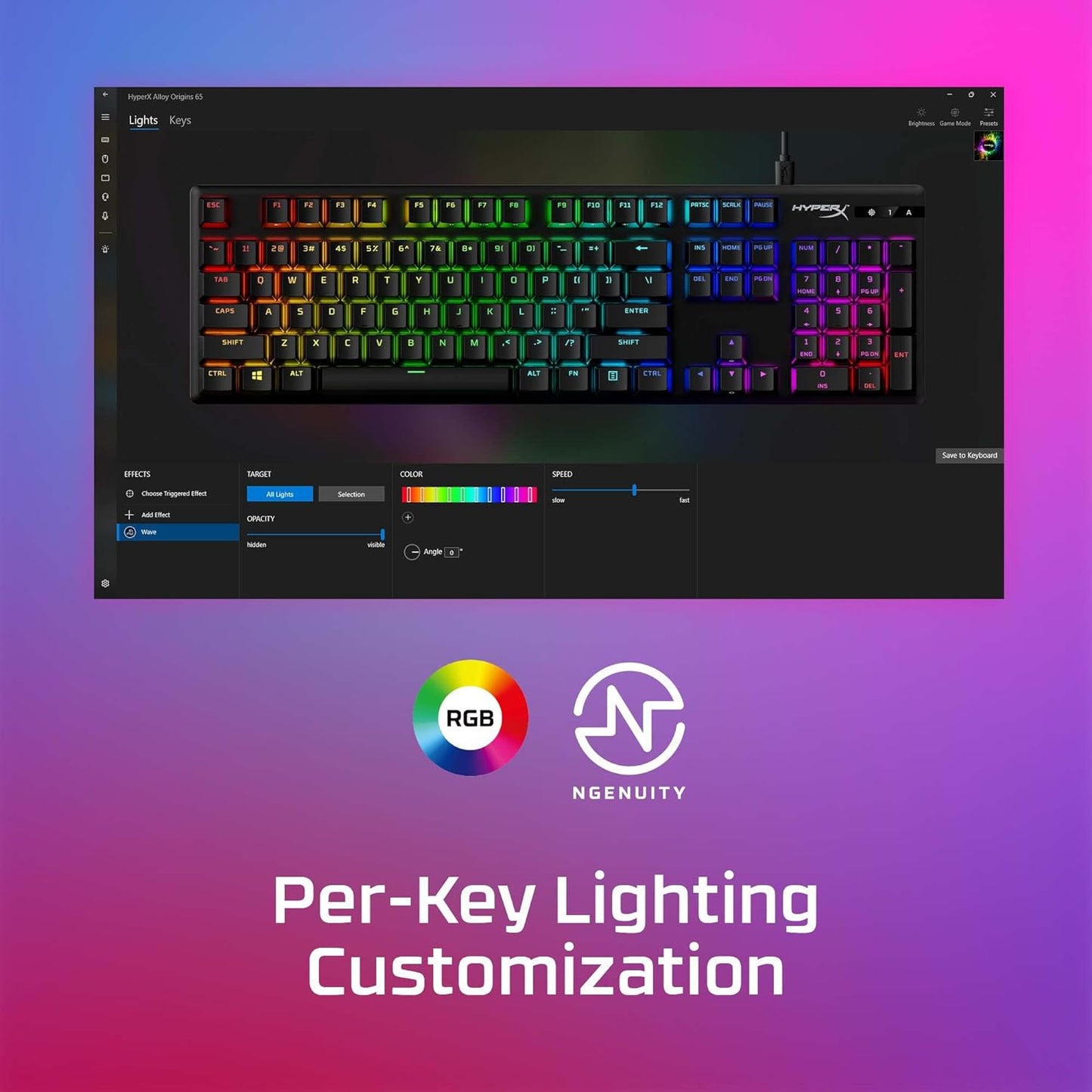 HyperX Alloy Origins PBT - لوحة مفاتيح ميكانيكية للألعاب، أغطية مفاتيح PBT، إضاءة RGB، مدمج، هيكل من الألومنيوم، أقدام قابلة للتعديل، قابلة للتخصيص مع HyperX NGENUITY، ذاكرة مدمجة - مفتاح HyperX Linear Red (صندوق مفتوح)