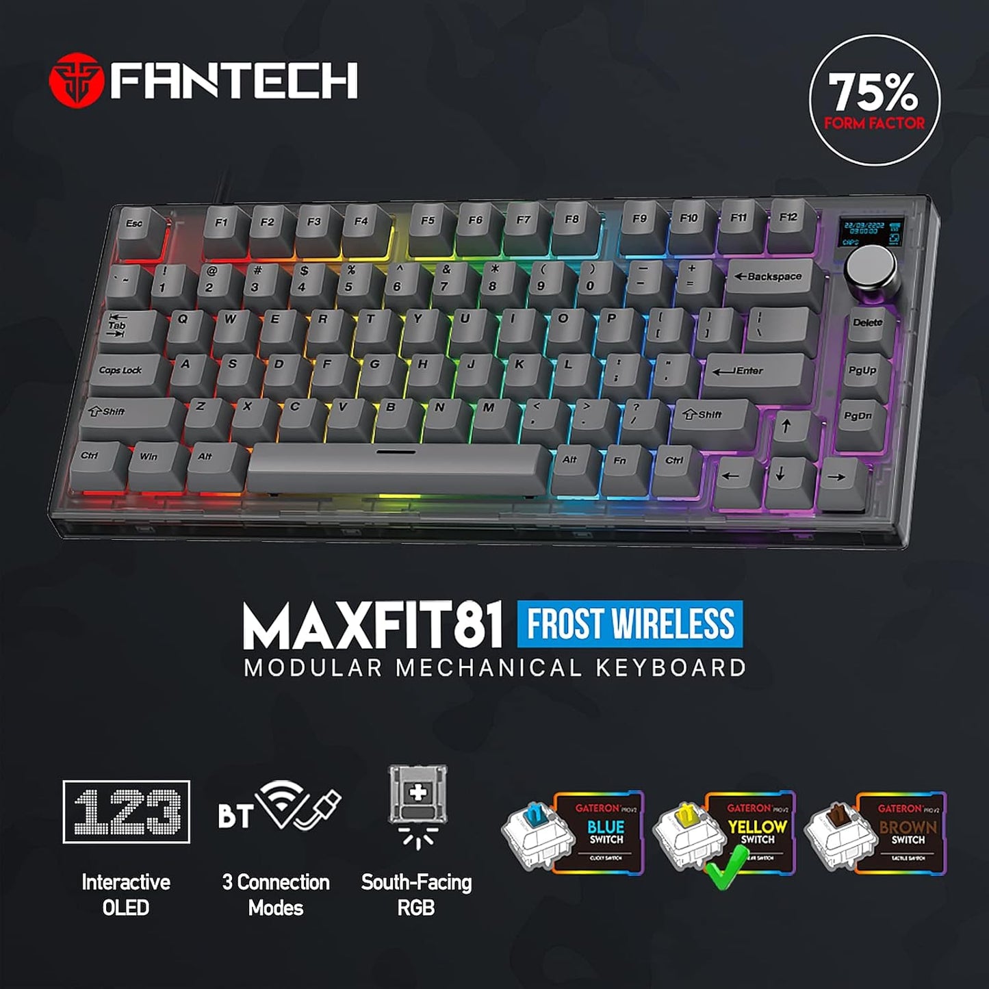 لوحة مفاتيح ميكانيكية لاسلكية FANTECH MAXFIT81 - سوداء