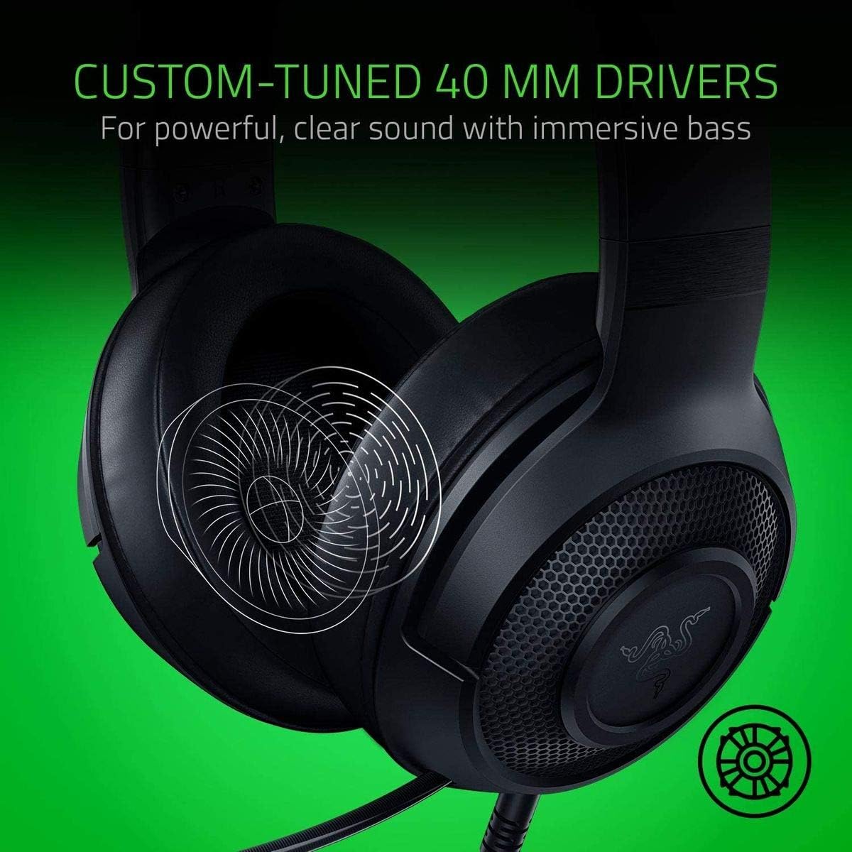 سماعة الألعاب Razer Kraken X Lite خفيفة الوزن: صوت محيطي 7.1 - إطار من الألومنيوم خفيف الوزن - ميكروفون قلبي قابل للانحناء - للكمبيوتر الشخصي، PS4، PS5، Switch، Xbox One، Xbox Series X & S، الهاتف المحمول - أسود