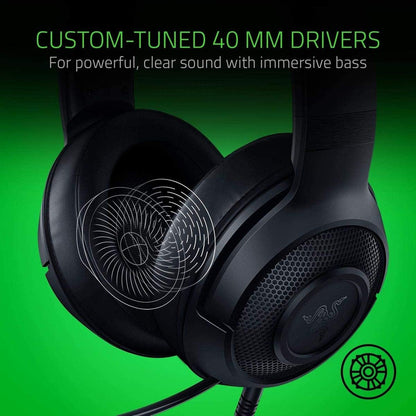 سماعة الألعاب Razer Kraken X Lite خفيفة الوزن: صوت محيطي 7.1 - إطار من الألومنيوم خفيف الوزن - ميكروفون قلبي قابل للانحناء - للكمبيوتر الشخصي، PS4، PS5، Switch، Xbox One، Xbox Series X & S، الهاتف المحمول - أسود