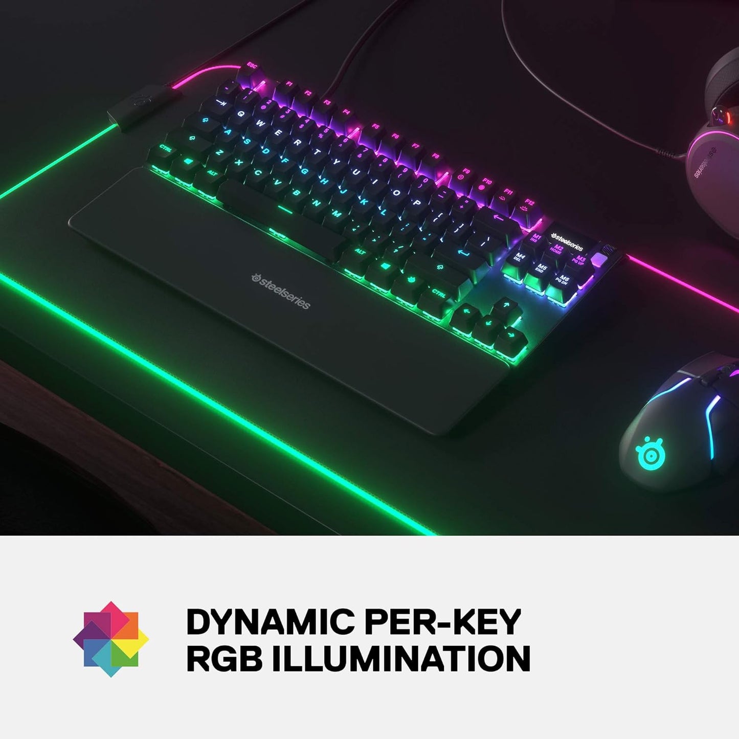 لوحة مفاتيح الألعاب الميكانيكية المدمجة SteelSeries Apex 7 TKL - شاشة OLED الذكية - مرور USB وعناصر التحكم في الوسائط - خطية وهادئة - إضاءة خلفية RGB (مفتاح أحمر)