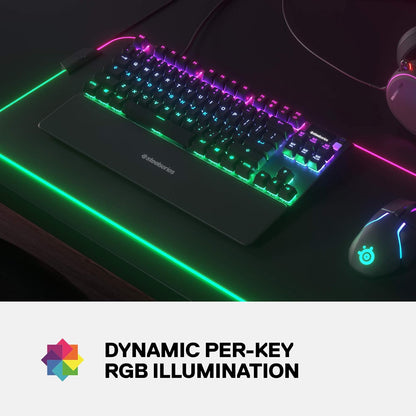 لوحة مفاتيح الألعاب الميكانيكية المدمجة SteelSeries Apex 7 TKL - شاشة OLED الذكية - مرور USB وعناصر التحكم في الوسائط - خطية وهادئة - إضاءة خلفية RGB (مفتاح أحمر)