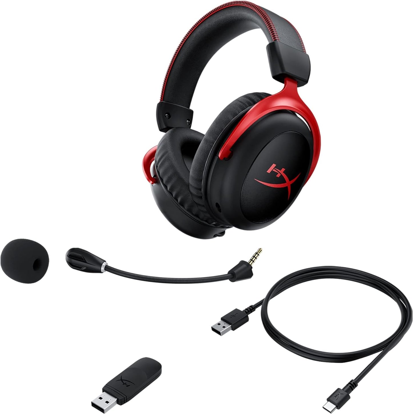 HyperX Cloud II Wireless - سماعة ألعاب للكمبيوتر الشخصي، PS5، PS4، بطارية طويلة الأمد تصل إلى 30 ساعة، سماعة الرأس DTS®: X®Spatial Audio، رغوة الذاكرة، ميكروفون قابل للفصل لإلغاء الضوضاء مع مراقبة الميكروفون