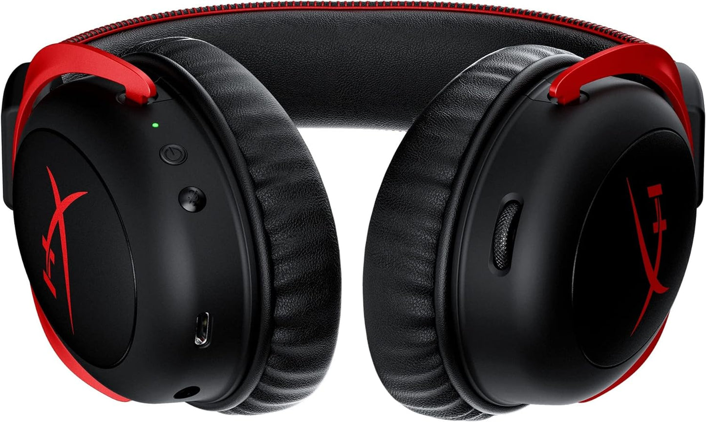 HyperX Cloud II Wireless - سماعة ألعاب للكمبيوتر الشخصي، PS5، PS4، بطارية طويلة الأمد تصل إلى 30 ساعة، سماعة الرأس DTS®: X®Spatial Audio، رغوة الذاكرة، ميكروفون قابل للفصل لإلغاء الضوضاء مع مراقبة الميكروفون