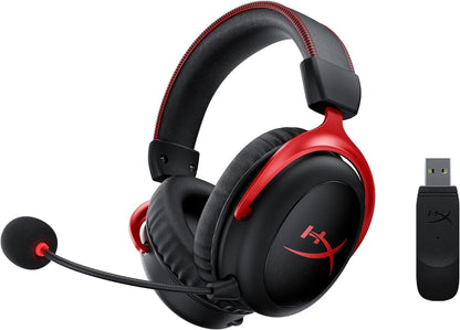 HyperX Cloud II Wireless - سماعة ألعاب للكمبيوتر الشخصي، PS5، PS4، بطارية طويلة الأمد تصل إلى 30 ساعة، سماعة الرأس DTS®: X®Spatial Audio، رغوة الذاكرة، ميكروفون قابل للفصل لإلغاء الضوضاء مع مراقبة الميكروفون