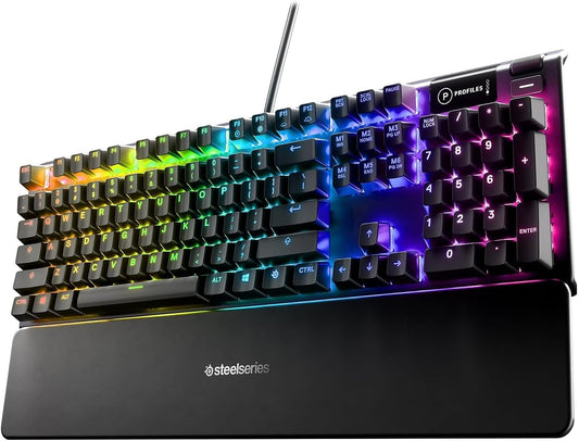 لوحة مفاتيح الألعاب الميكانيكية الهجينة USB Apex 5 من SteelSeries - إضاءة RGB لكل مفتاح - إطار من سبائك الألومنيوم Aircraft grade - شاشة OLED الذكية (مفتاح أزرق هجين)