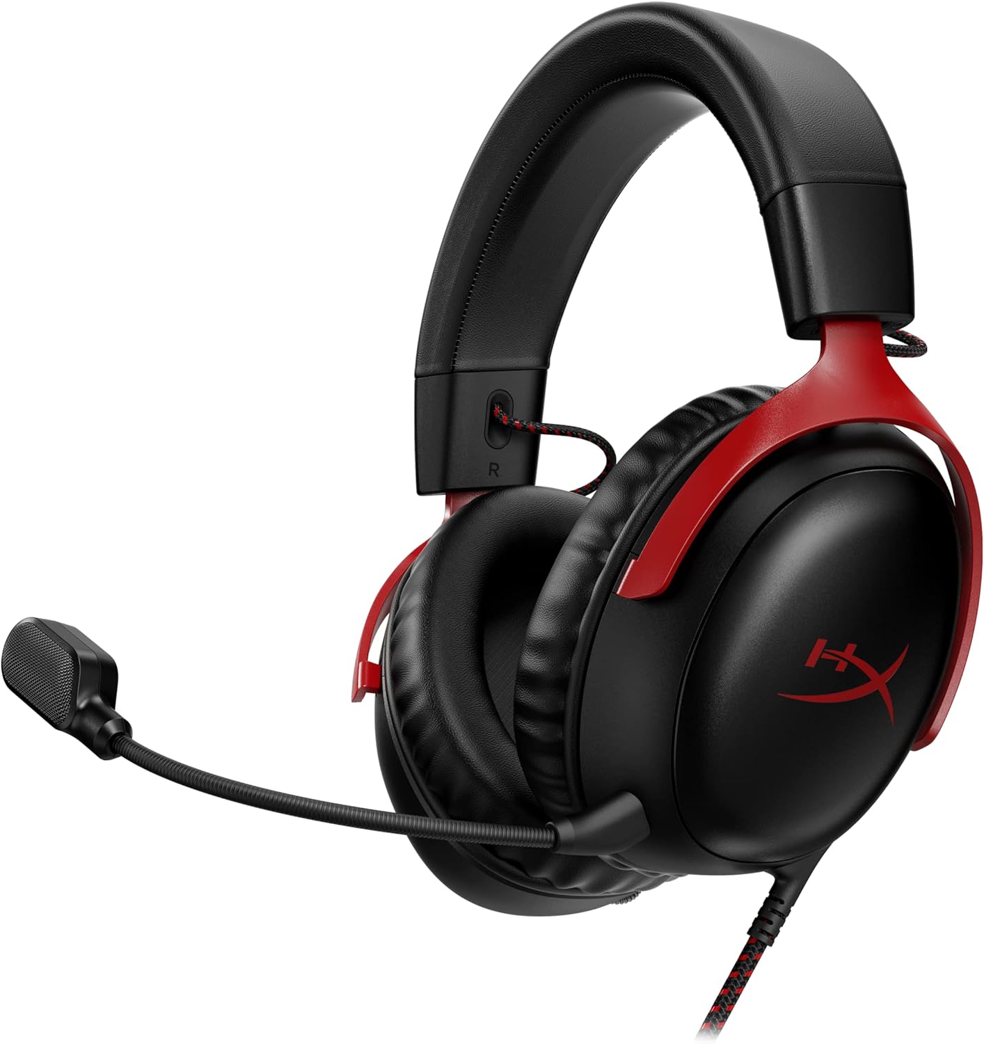 HyperX Cloud III (OPEN BOX) - سماعة رأس سلكية للألعاب، الكمبيوتر الشخصي، PS5، Xbox Series X|S، محركات بزاوية 53 مم، DTS، رغوة الذاكرة، إطار متين، ميكروفون فائق الوضوح 10 مم، USB-C، USB-A، 3.5 مم - أسود أحمر