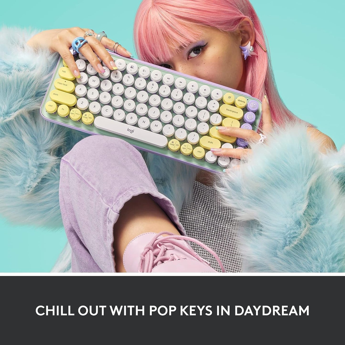 لوحة مفاتيح ميكانيكية لاسلكية من Logitech POP Keys مع مفاتيح Emoji (Daydream Mint)