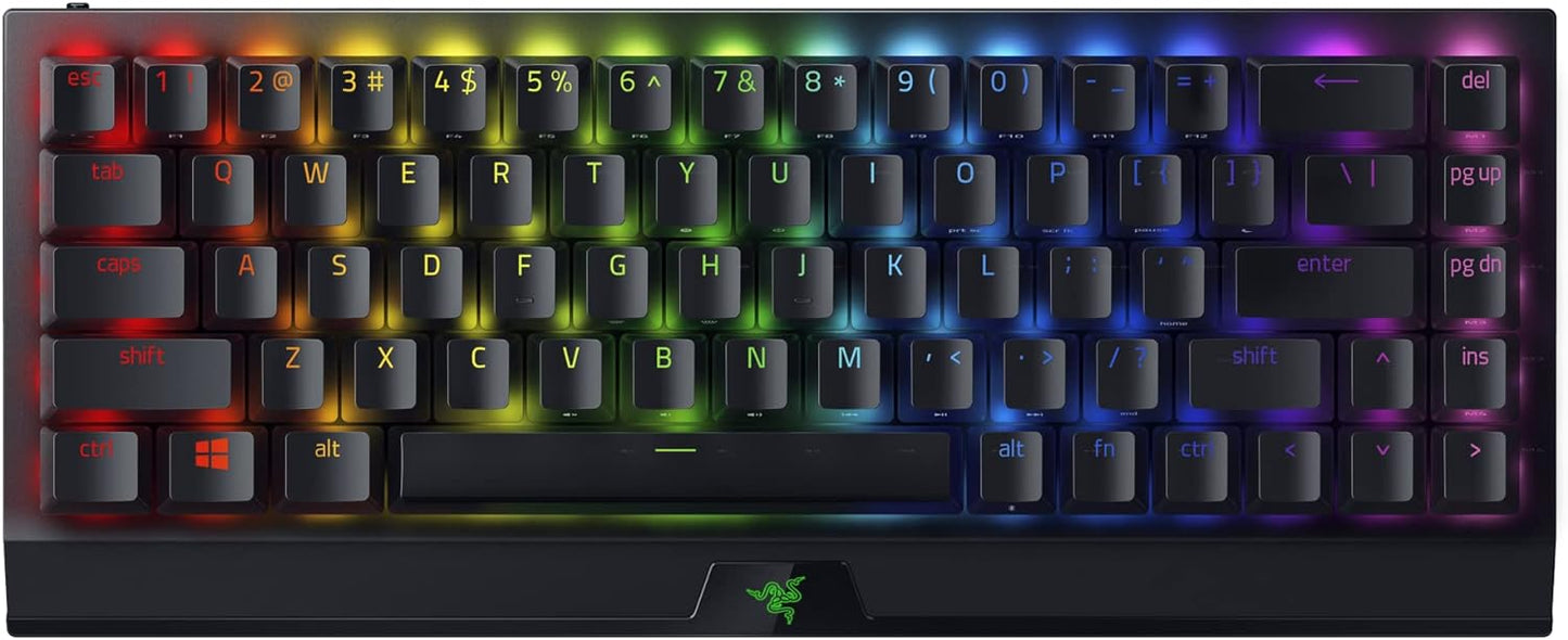 لوحة مفاتيح الألعاب الميكانيكية اللاسلكية Razer BlackWidow V3 Mini 65%: HyperSpeed Wireless - مفاتيح اللمس والنقر الخضراء - أغطية مفاتيح Doubleshot ABS - عمر البطارية 200 ساعة