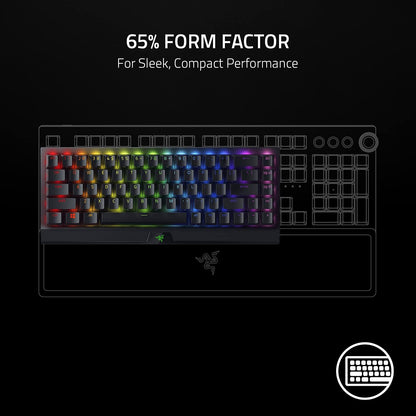 لوحة مفاتيح الألعاب الميكانيكية اللاسلكية Razer BlackWidow V3 Mini 65%: HyperSpeed Wireless - مفاتيح اللمس والنقر الخضراء - أغطية مفاتيح Doubleshot ABS - عمر البطارية 200 ساعة