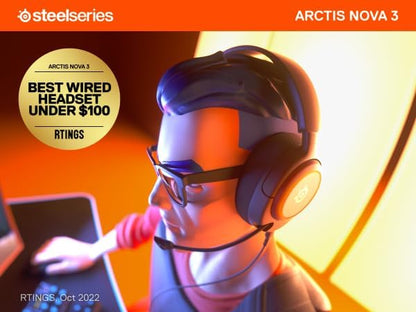 سماعة الألعاب SteelSeries Arctis Nova 3 - متعددة المنصات، ميكروفون ClearCast، أسود