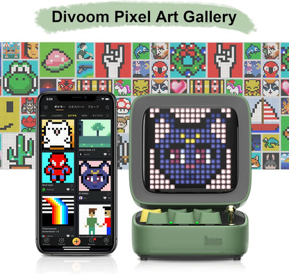 Divoom Ditoo Pixel Art LED-Bluetooth-Speaker Show-Clock Emoji DIY Design لتزيين حفلات الزفاف المنزلية مع التحكم في التطبيقات اللاسلكية (أخضر)