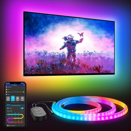 GOVEE TV RGBIC NEON LED الخلفية للتلفزيون والشاشة 9.84 قدم لأجهزة التلفاز 48-55 بوصة، تعمل مع ALEXA، HEY GOOGLE & GOVEE HOME APP، SYNC MUSIC (3m، H61B2)