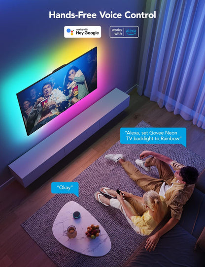 GOVEE TV RGBIC NEON LED الخلفية للتلفزيون والشاشة 9.84 قدم لأجهزة التلفاز 48-55 بوصة، تعمل مع ALEXA، HEY GOOGLE & GOVEE HOME APP، SYNC MUSIC (3m، H61B2)