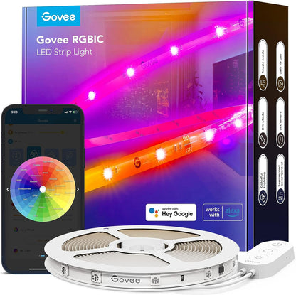 Govee RGBIC Pro LED Strip Lights H619A، شرائط LED ذكية متغيرة الألوان 5 أمتار، تعمل مع Alexa وGoogle، DIY مجزأة، مزامنة الموسيقى، WiFi والتحكم في التطبيقات، أضواء LED لغرفة المعيشة وغرفة النوم والسقف