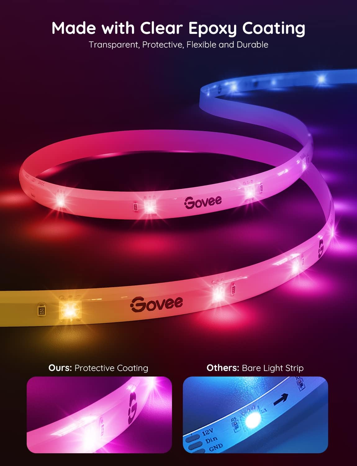 Govee RGBIC Pro LED Strip Lights H619A، شرائط LED ذكية متغيرة الألوان 5 أمتار، تعمل مع Alexa وGoogle، DIY مجزأة، مزامنة الموسيقى، WiFi والتحكم في التطبيقات، أضواء LED لغرفة المعيشة وغرفة النوم والسقف