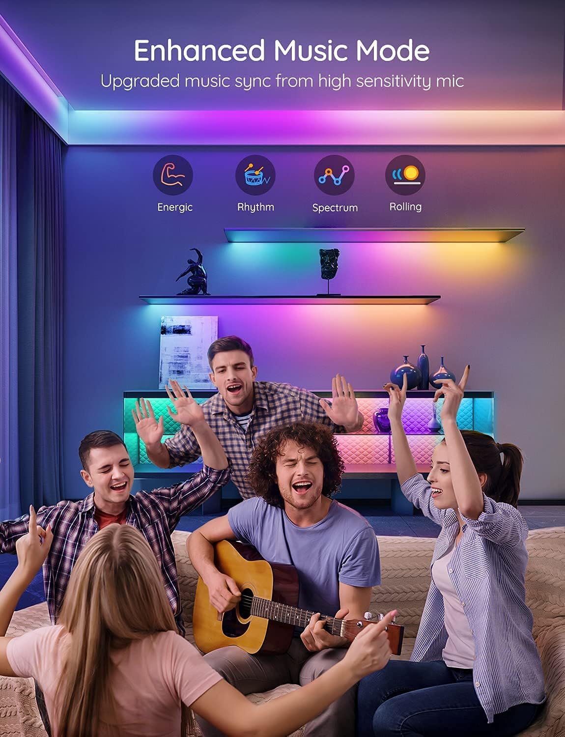 Govee RGBIC Pro LED Strip Lights H619A، شرائط LED ذكية متغيرة الألوان 5 أمتار، تعمل مع Alexa وGoogle، DIY مجزأة، مزامنة الموسيقى، WiFi والتحكم في التطبيقات، أضواء LED لغرفة المعيشة وغرفة النوم والسقف