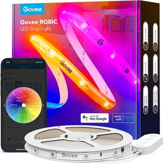 ‎Govee RGBIC Pro (H619C) مصابيح LED، شرائط LED ذكية متغيرة الألوان 10 أمتار، تعمل مع Alexa وGoogle، DIY مجزأة، مزامنة الموسيقى، WiFi والتحكم في التطبيقات، مصابيح LED لغرفة النوم، غرفة المعيشة، عيد الميلاد