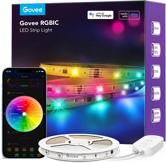 Govee RGBIC Alexa LED Strip Light 10M، مصابيح LED ذكية تعمل بالواي فاي مع Alexa ومساعد Google، DIY مجزأة، مزامنة الموسيقى، أضواء شريط LED متغيرة الألوان لغرفة النوم، المطبخ، المكتب، الهالوين (H618c)