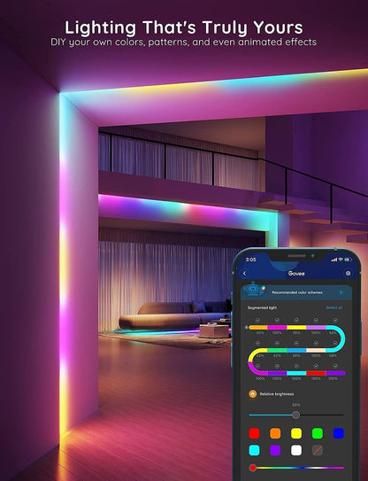 Govee RGBIC Alexa LED Strip Light 10M، مصابيح LED ذكية تعمل بالواي فاي مع Alexa ومساعد Google، DIY مجزأة، مزامنة الموسيقى، أضواء شريط LED متغيرة الألوان لغرفة النوم، المطبخ، المكتب، الهالوين (H618c)