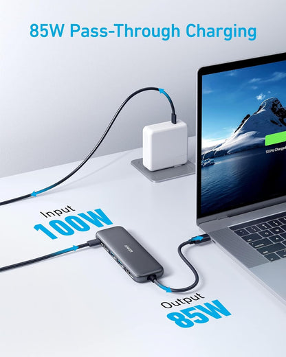 موزع أنكر 5 في 1 متعدد المنافذ، ومنفذين USB-A، ومنفذ USB-C، ومنفذ HDMI، ومنفذ PD IN - أسود