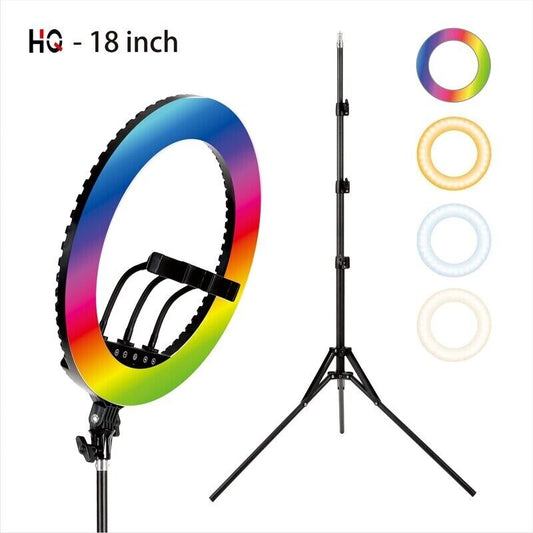 HQ 18 بوصة RGB Ring Light ترايبود LED RingLight Selfie Ring Light