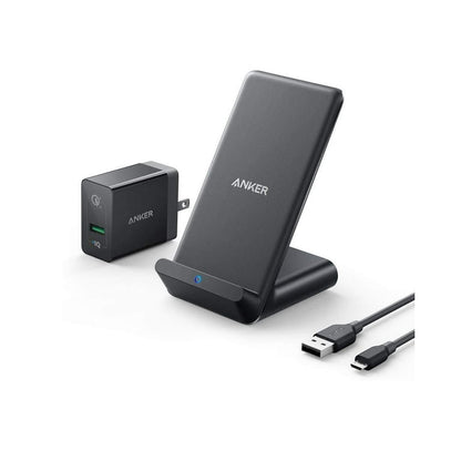 شاحن Anker اللاسلكي، حامل PowerWave 7.5 مع مروحة تبريد داخلية، 7.5 واط لهاتف iPhone 11، 11 Pro، 11 Pro Max، Xs Max، XR، XS، X، 8، 8 Plus، 10 واط لهاتف Galaxy S10 S9، Note 10 (مع سريع محول الشحن)