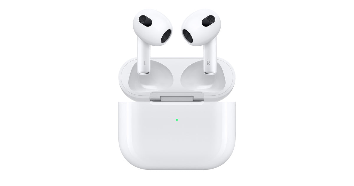 سماعات أذن لاسلكية Apple AirPods (الجيل الثالث)، سماعات رأس بلوتوث، صوت مكاني مخصص، مقاومة للعرق والماء، حافظة شحن لايتنينج متضمنة، عمر بطارية يصل إلى 30 ساعة