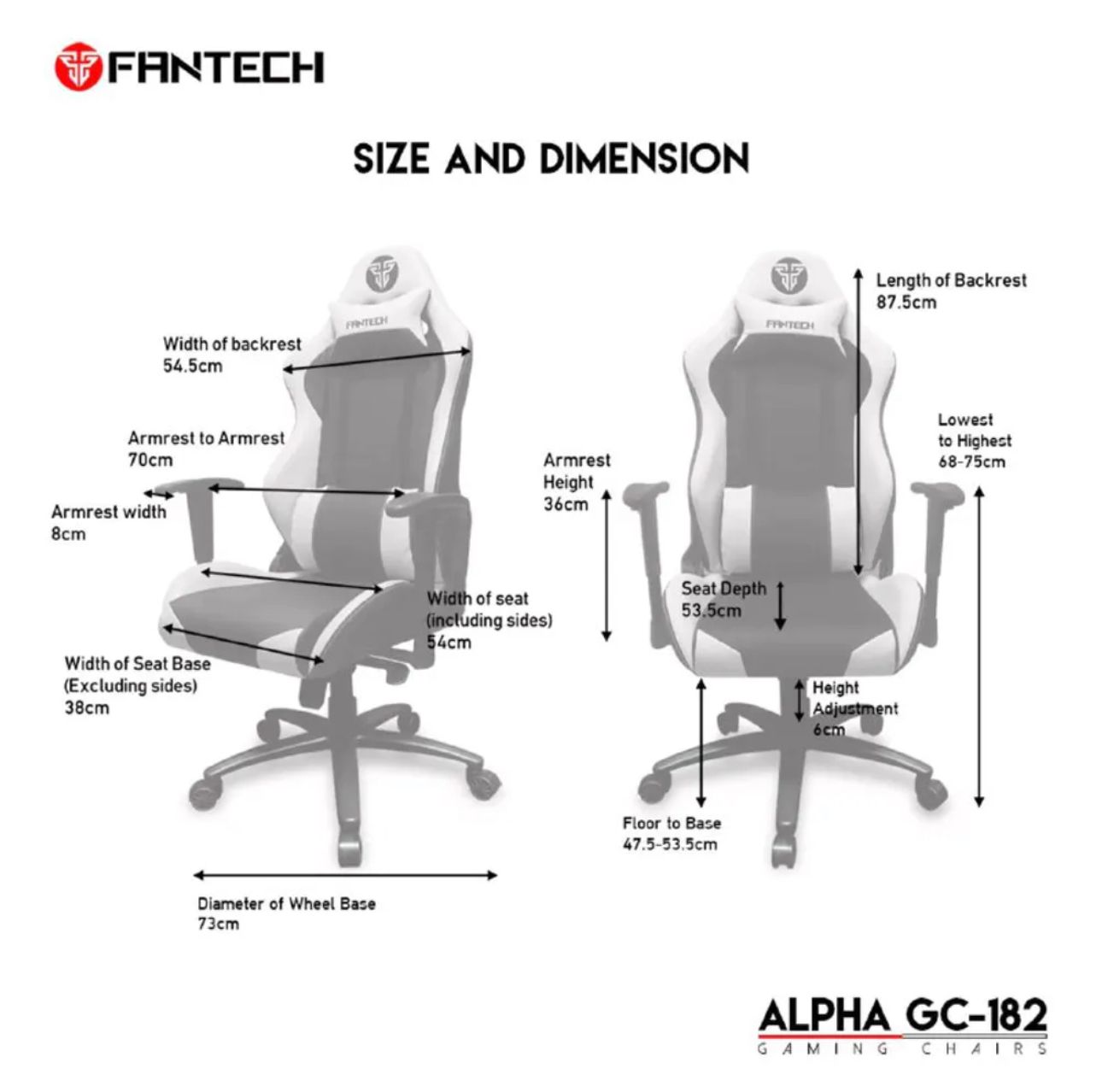 كرسي الألعاب Fantech GC182 GC-182 Alpha Racing Style باللون الأحمر